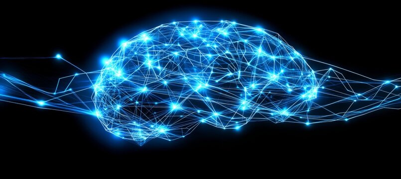Digital Brain Power of Technology, Abstract Circuit, Glowing Connections, Data Flows