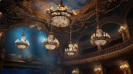 Ornate Chandeliers Adorn a Gilded Ballroom