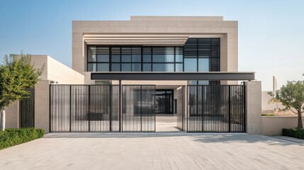 Modern Minimalist Villa with Black Metal Gate