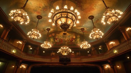 Obraz premium Ornate Chandeliers Illuminate a Grand Hall