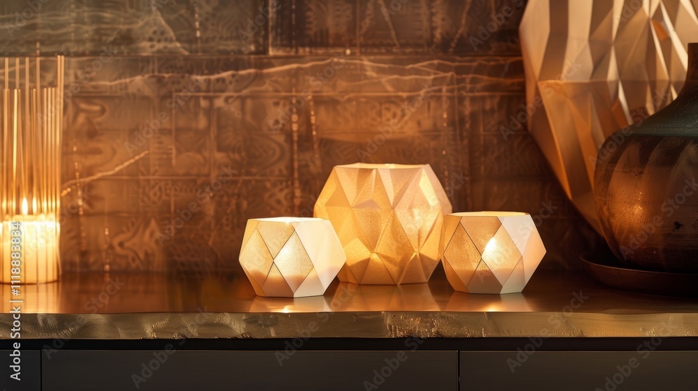 Aufkleber the soft glow of the geometric candles reflects off the glossy surface of the console creating a mes