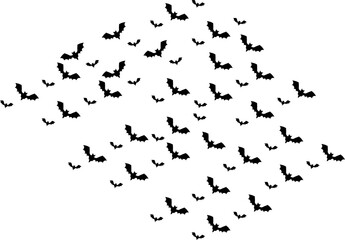 Halloween flying bats. Decoration element from scattered silhouettes. Bottom round border