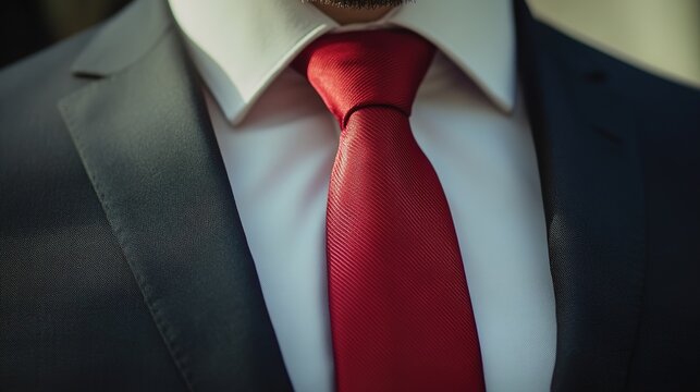 Close-Up of Business Man in Red Tie Making a Mobile Call