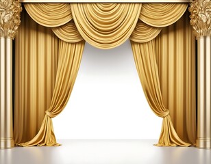 Gold Stage Curtain window isolated with white background