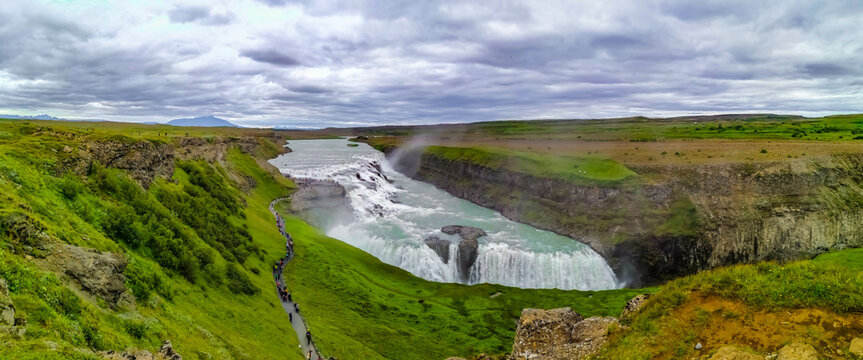 Panoramic view of Gullfoss falls, Icland
