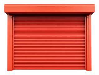 Bright red roll-up door in a commercial setting, cut out - stock png.
