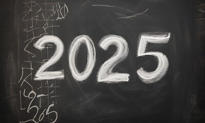 Happy New Year Greetings 2025 on black board , Generative AI