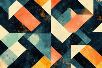 Abstract geometric pattern with vibrant colors and textured surfaces.