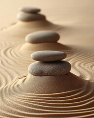 A serene arrangement of stones on sand, symbolizing tranquility and balance.
