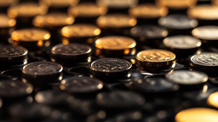 Golden Coins Stacked Close Up