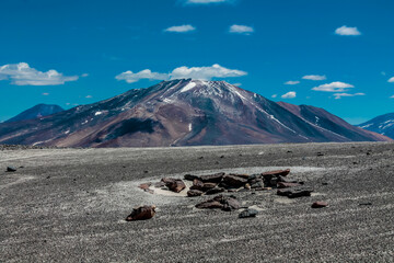 Ojos del Salado highest volcano on Earth mountain summit in Atacama desert in Chile. Volcanic...