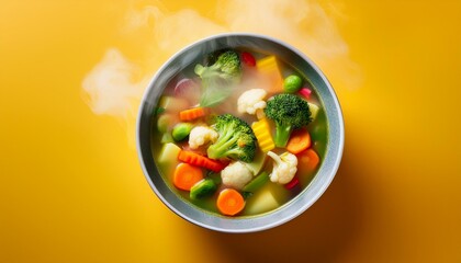 A steaming bowl of vibrant vegetable soup, a healthy and delicious meal.