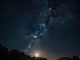 Night Sky Stars Moon Trees Landscape
