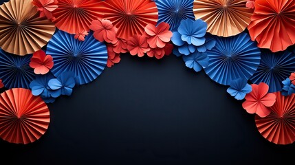 Obraz premium A banner featuring paper fans in red, white, and blue on a black background