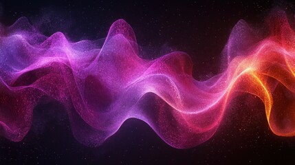 Obraz premium Abstract glowing wave of pink, purple, and orange particles on a dark background.