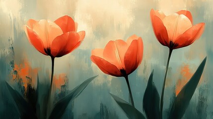 A birthday-themed painting featuring brushstrokes of tulips and vibrant orange flowers