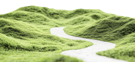 Lush path through green landscape, cut out - stock png.