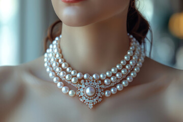 Jewelry in the form of a pearls on the neck.,.     