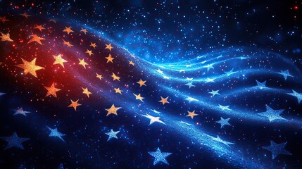 A blue background features stars and stripes, suitable for political or patriotic themes