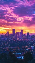 Fototapeta premium A vibrant sunset over a city skyline, showcasing urban beauty.