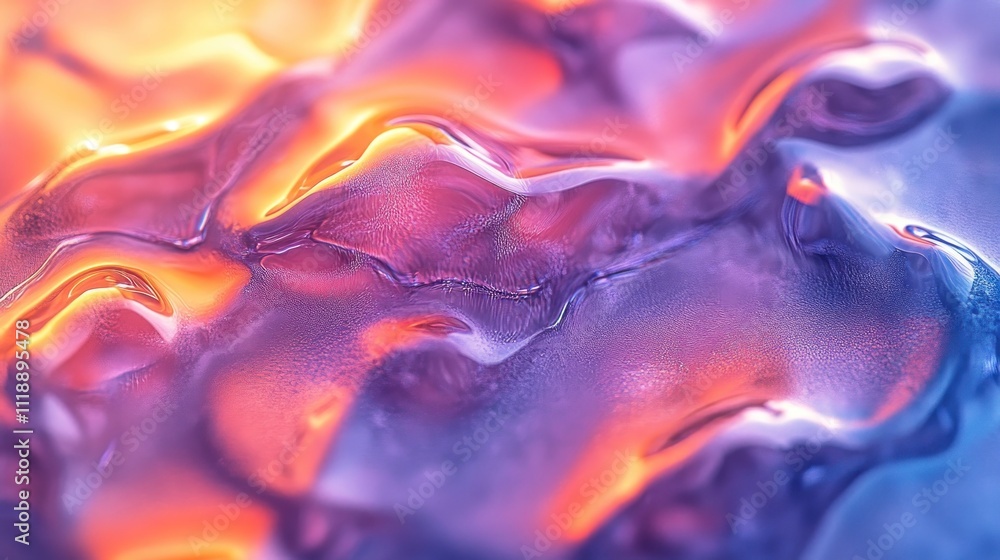 Poster abstract liquid texture with vibrant color gradients and reflective surface.