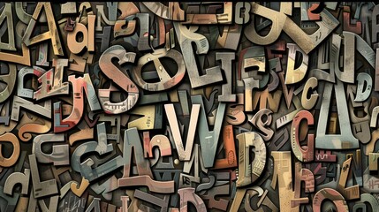 Obraz premium A collage of colorful, stylized letters forming an artistic background.