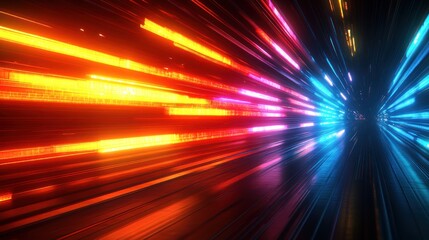 Obraz premium Abstract neon light streaks tunnel.