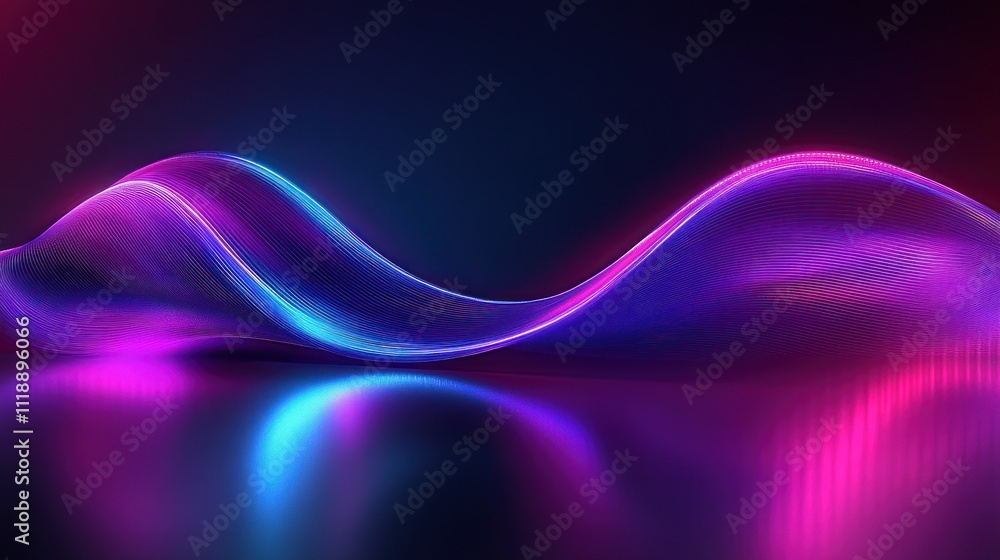 Poster abstract neon wave with reflection.