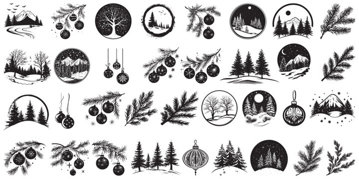winter celebrations vector set for decorating invitations and gifts. December holydays theme