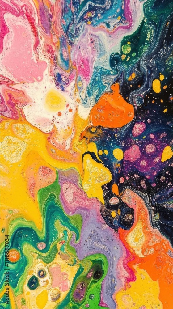 Poster a vibrant abstract painting with swirling colors and dynamic patterns.