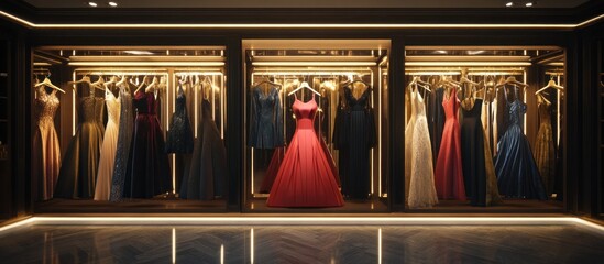 Naklejka premium Closet full of elegant evening gowns.