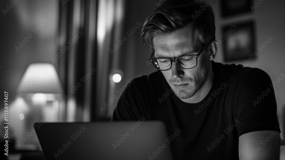 Poster ai, artificial intelligence, man uses laptop. to access artificial intelligence tools for content cr