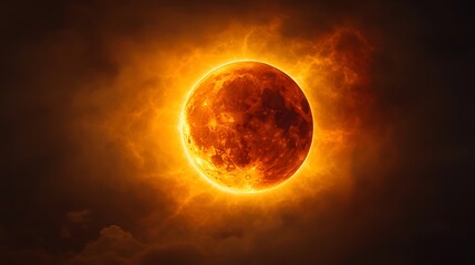 Fototapeta premium Fiery, blood-red eclipse moon in a dramatic, dark sky.