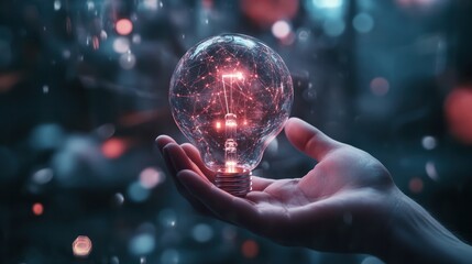 AI, Machine learning, hand holding a big data network, Brain data creative of Ai in light bulb, AI adoption for working, Science and artificial intelligence technology, innovation for futuristic.