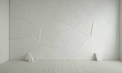 기하학적 패턴이 벽과 바닥에 흩어져 있는 모