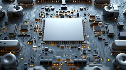 Fototapeta premium A clean white background with circuit board patterns and empty space in the center, perfect for a tech-themed presentation