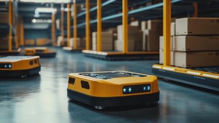 Autonomous robots navigating a warehouse for efficient logistics.