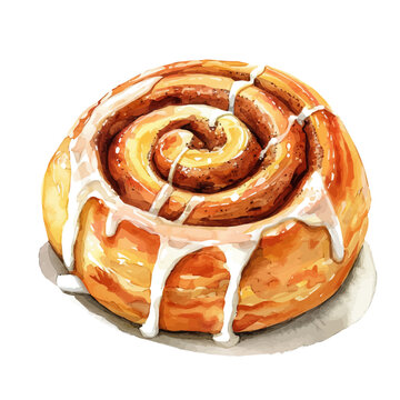 recommend clip art: A watercolor of a cinnamon roll, isolated on a white background. Cinnamon roll vector.