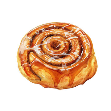 recommend clip art: A watercolor of a cinnamon roll, isolated on a white background. Cinnamon roll vector.