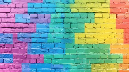 Naklejka premium Empty rainbow brick wall background, perfect for versatile graphic design projects with its vibrant colors and minimalist aesthetic.