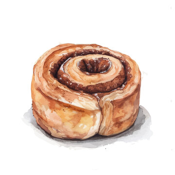 recommend clip art: A watercolor drawing of a cinnamon roll, isolated on a white background. Cinnamon roll vector.
                    