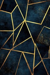 Abstract geometric pattern with gold lines on a dark blue background.