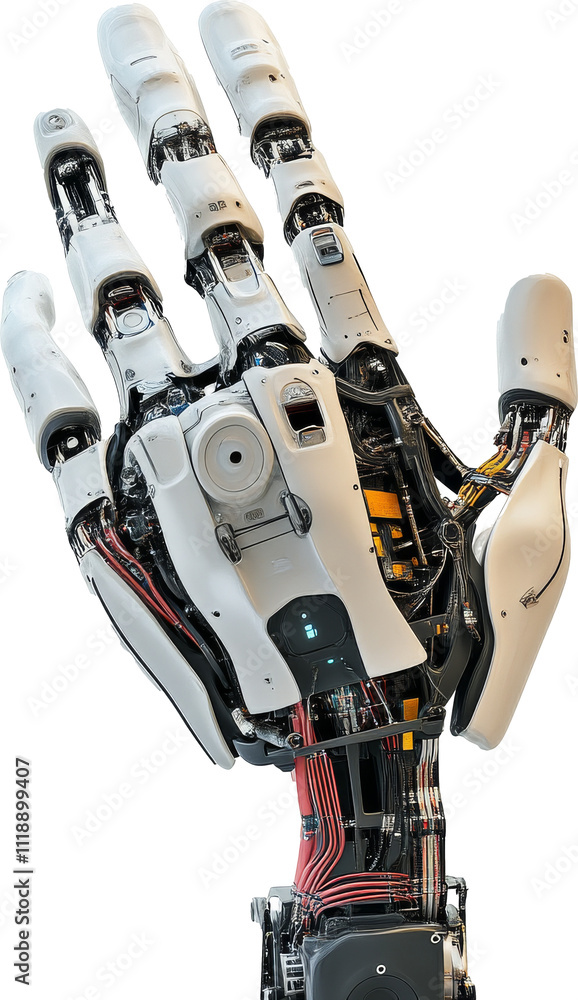Aufkleber Futuristic robotic hand with mechanical components, close-up. Advanced technology and artificial intelligence concept