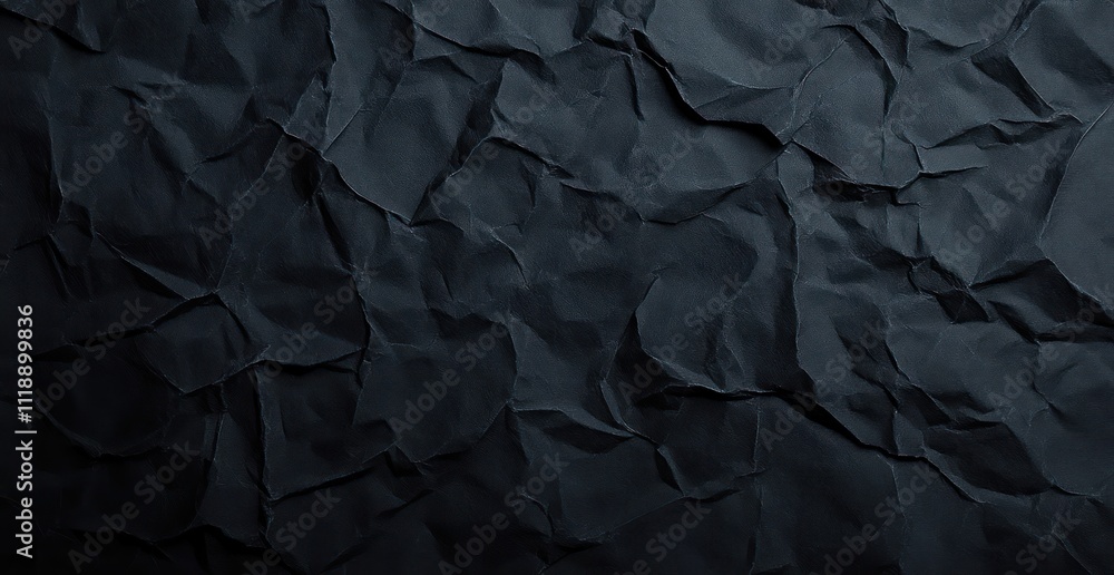 Poster abstract black crumpled paper background texture with deep shadows and intricate folds for design