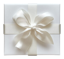 Naklejka premium Beautifully wrapped white gift box with satin ribbon bow