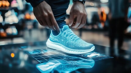Man Trying Virtual Sneakers In Online Shop