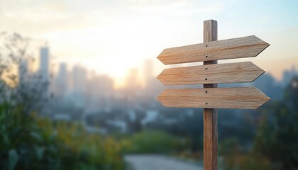 Wooden Directional Signpost in Serene Landscape