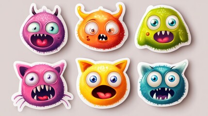 Fototapeta premium set of funny colored stickers with different emotions