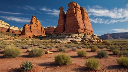 Majestic Sandstone Formations Rise Against A Vibrant Sky