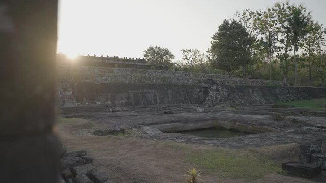 Yogyakarta, Indonesia - Candi Ratu Boko Palace archaeological site in Java. South of Prambanan temple complex during Sunset